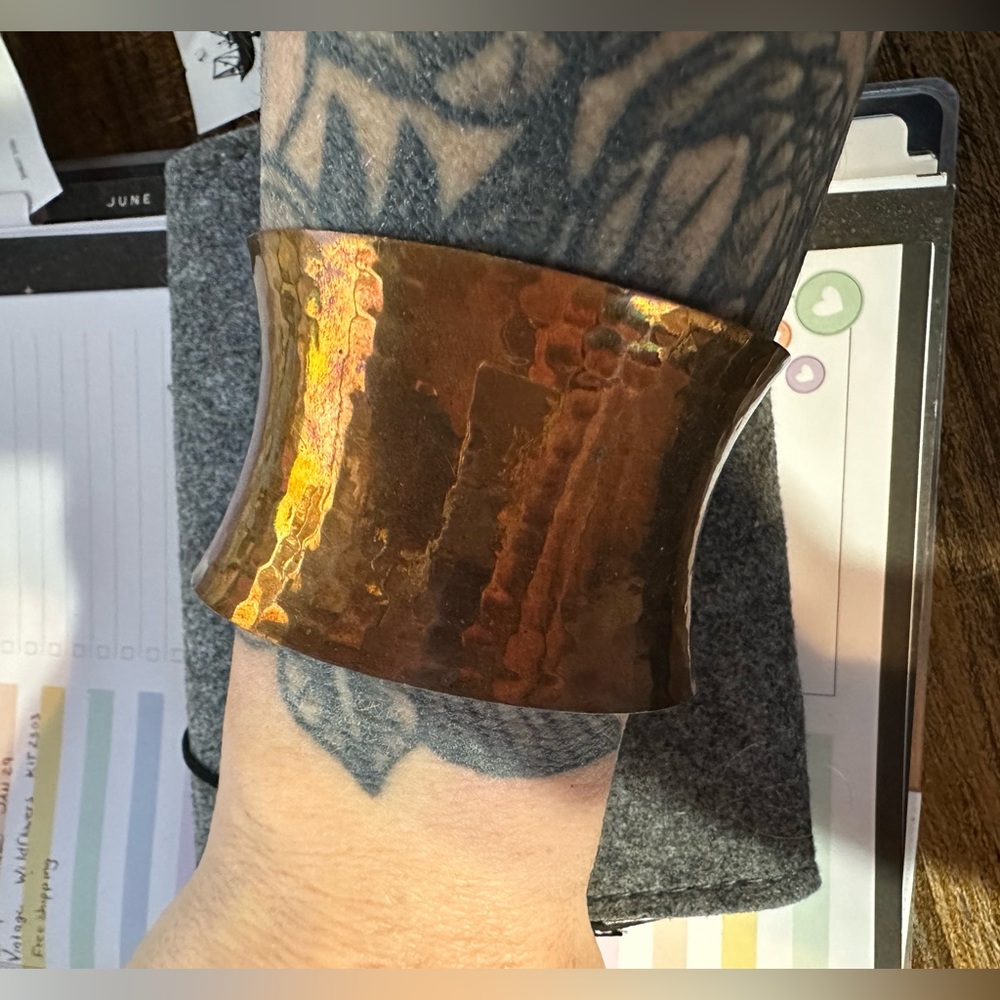 Huge Heavy Statement Banglecopper Hammered Texture - image 1